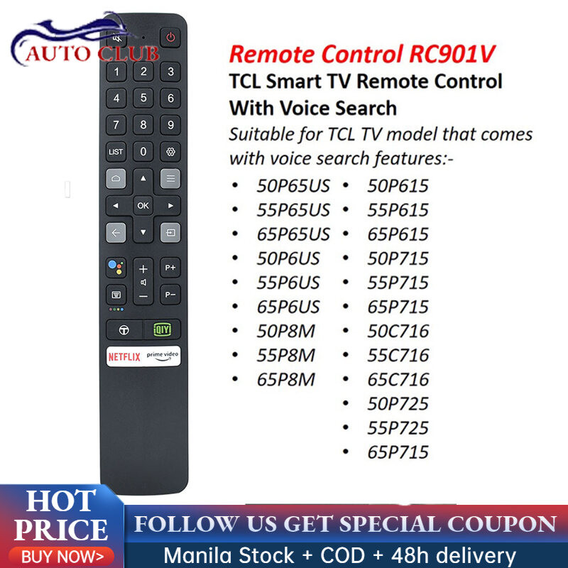สําหรับ TCL 4K LED Android สมาร์ททีวีใหม่ RC901V FMR6 RC802N เสียงรีโมทคอนโทรล w Netflix Youtube QI 