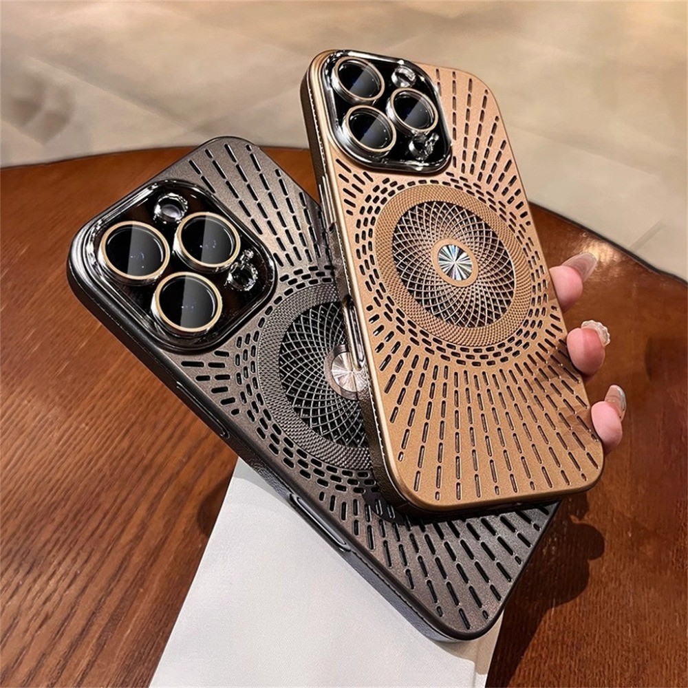 หรูหราทะเลทรายไทเทเนียมเต็มเลนส์ป้องกัน มีน้ําค้างแข็ง เคสโทรศัพท์แม่เหล็กสําหรับ ไอโฟน 16 12 13 14 15 มือโปร สูงสุด ปลอกกระจายความร้อนกล้องป้องกันรอยขีดข่วนกันกระแทกฮาร์ดพีซีฝา