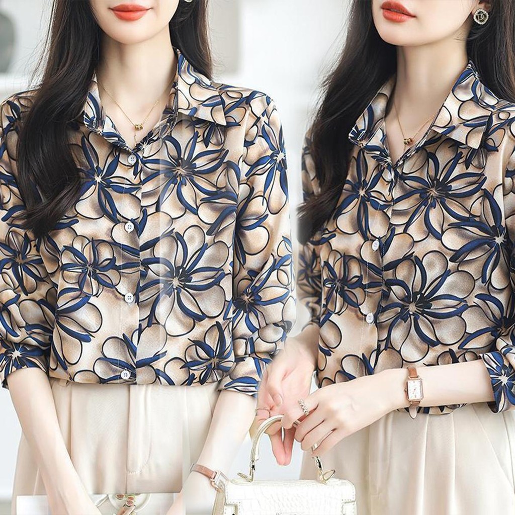 DODO#เสื้อเชิ้ตชีฟอง สาวอวบ ราคาถูกมาก เรือวินเทจพิมพ์ท็อปส์ซูของผู้หญิง เสื้ออเนกประสงค์เสื้อชีฟองหลวมขนาดบวก#w522
