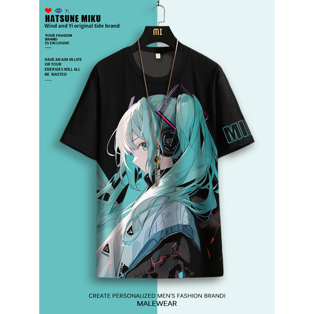 ฮัตสึเนะ มิกุ เสื้อยืดแขนสั้นแบรนด์ร่วมสําหรับผู้ชายเสื้อยืดแขนสั้นคอกลมขนาดใหญ่สองมิติเยาวชนบางเสื้อยืด