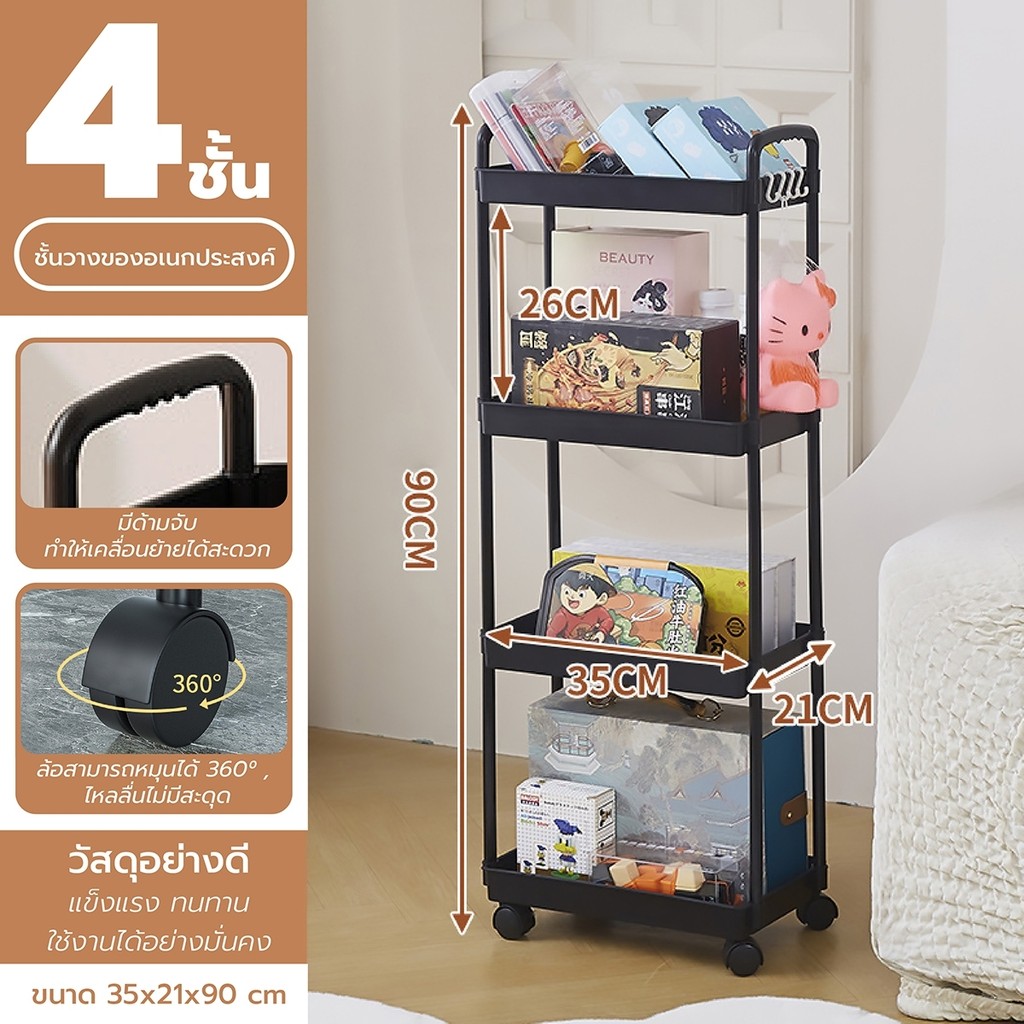 ชั้นวางของอเนกประสงค์ รุ่น 3521 มาพร้อมกับล้อ+ที่จับ เคลื่อนย้ายสะดวก รถเข็นเก็บของ ขั้นใส่ของมีล้อ