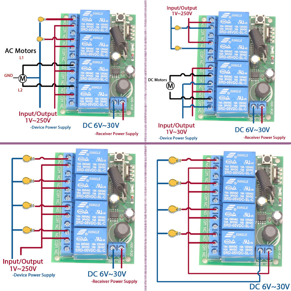 433mhz Rf รีโมทคอนโทรลไร้สาย Dry Contact 10A รีเลย์ DC 6V 12V 24V และเครื่องส่งสัญญาณสีดําสําหรับโรงรถประตูมอเตอร์ Led - รูปที่ 5