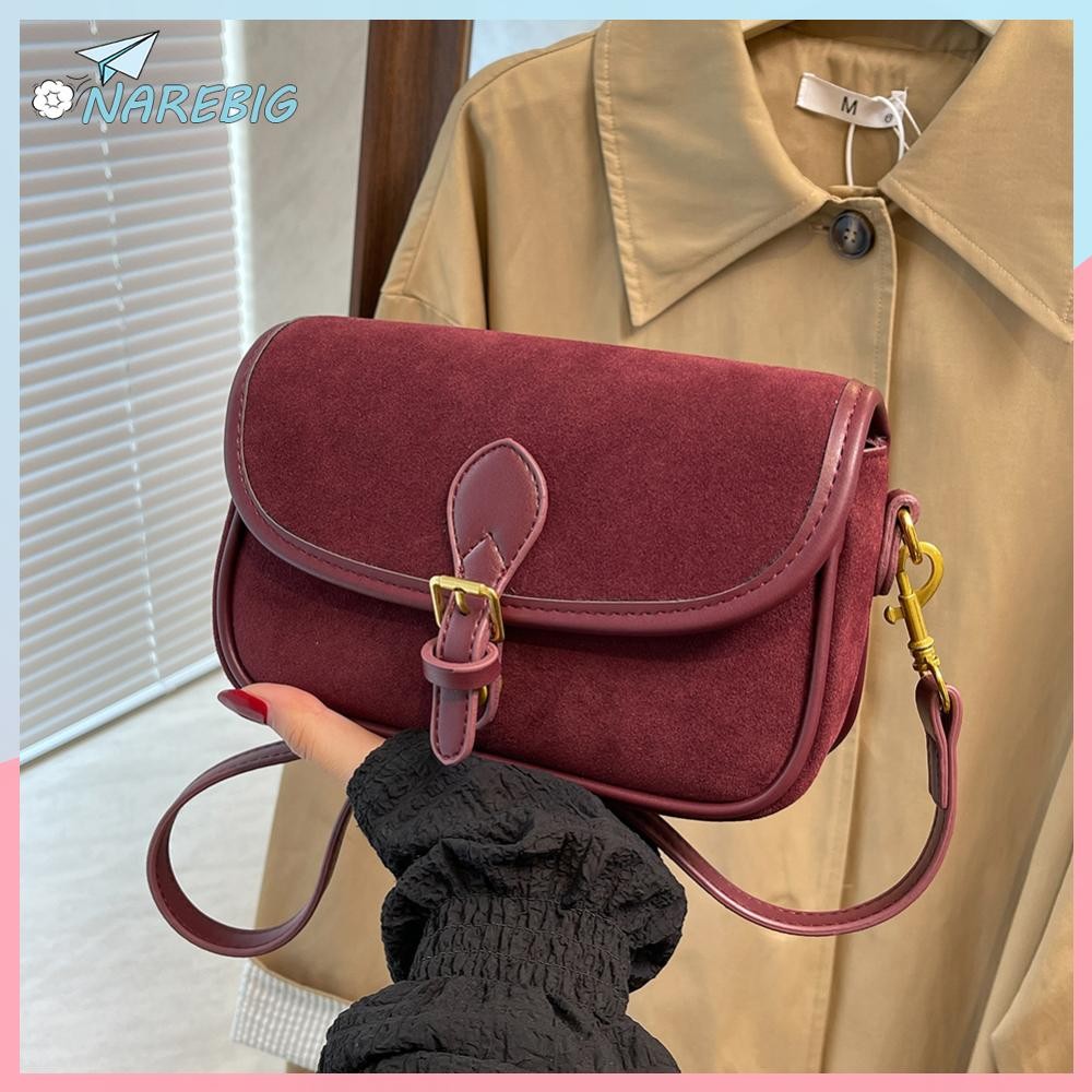 กระเป๋าหนังกลับ suede bag กระเป๋าสีแดง กระเป๋าใส่เงินน่ารักๆ กระเป๋าสะพายไหล่สําหรับผู้หญิง Leather Underarm Messenger Bag