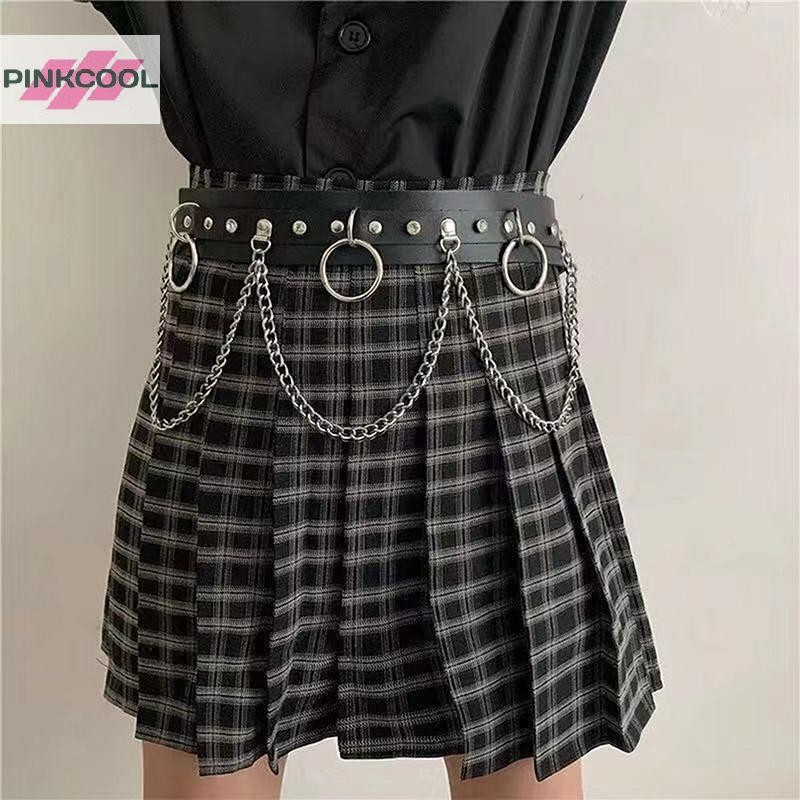 Pinkcool หนัง Faux โลหะวงกลมโซ่ sel เข็มขัดเอว Punk Gothic Body อุปกรณ์เสริม HOT
