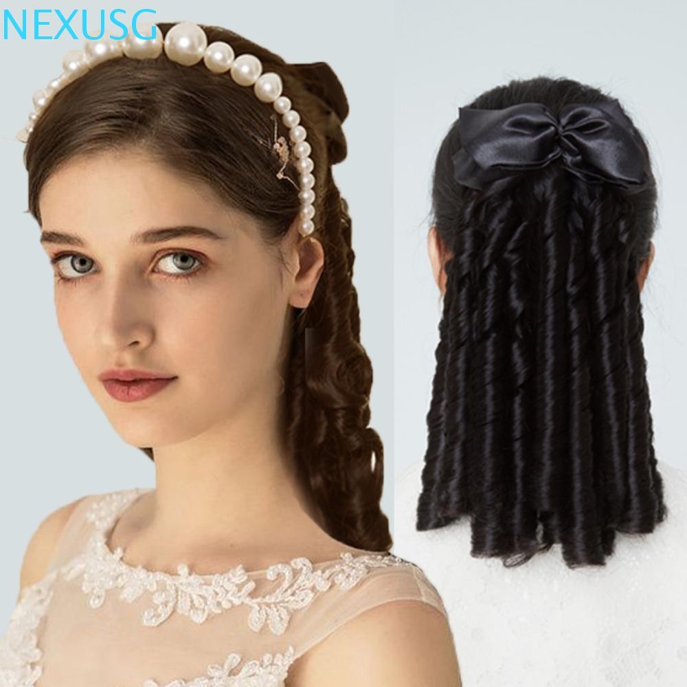 Nexusg Royal Roll ผมหางม้าปุยเรียบคุณภาพสูงยุคกลางยุโรปผมหัวสวมใส่อุปกรณ์เสริมต่อผมทนความร้อนผู้หญิงสีน้ําตาล Retro Hairpieces