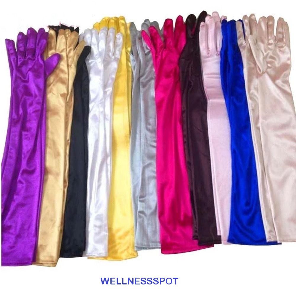 Wellnessspot ผู้หญิงถุงมือยาวชุดราตรีถุงมือซาตินงานแต่งงานยาว Finger Mittens สีทึบอุปกรณ์เสริม Party ถุงมือเต็มนิ้ว