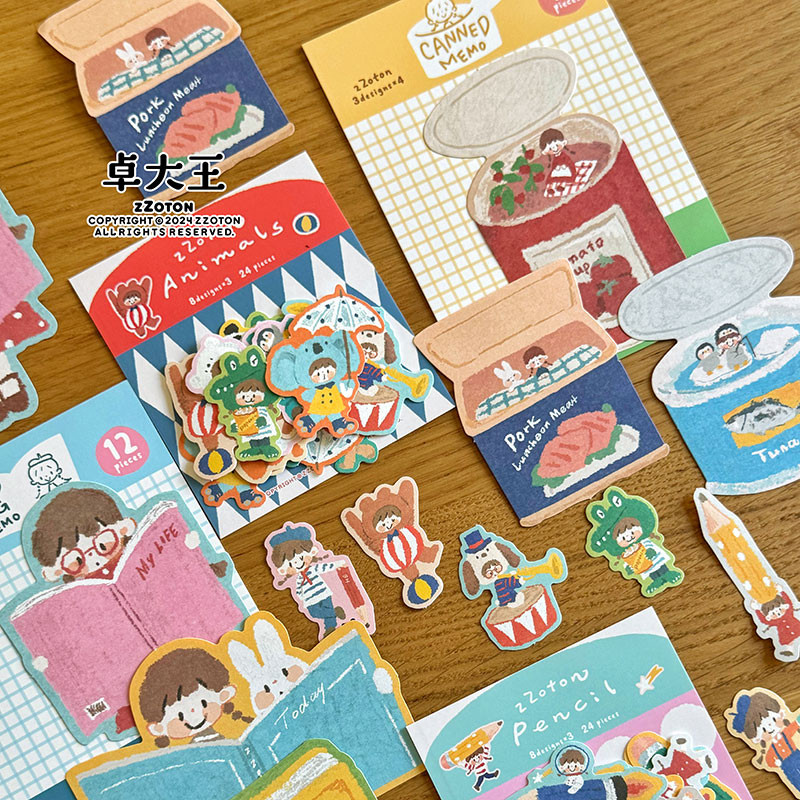 Zhuo Dawang สติกเกอร์ Pack Oil Pastel Series หมายเหตุอาหารกระป๋องดินสออ่านสัตว์ตกแต่งน่ารักคู่มือ ys