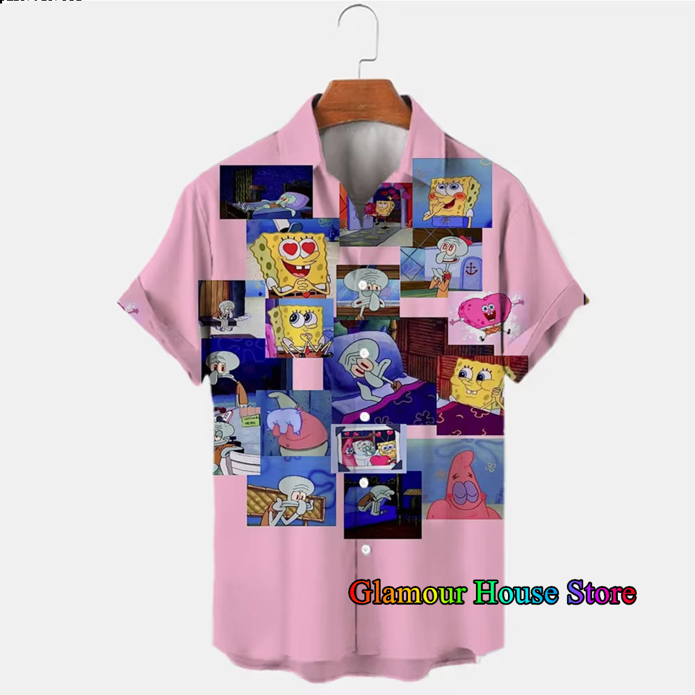 Miniso 2025 ใหม่ Harajuku Street Spongebob การ์ตูนฤดูร้อนแฟชั่น Casual Trend ผู้ชายเสื้อแขนสั้น KIds