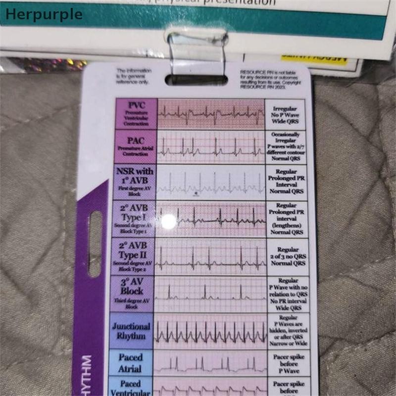 Herpurple ECG/EKG Rhythm Pocket Card การออกแบบสองด้าน EKG Rhythm Interpretation Badge Card ECG Rate Pocket Cards EKG Calipers TH