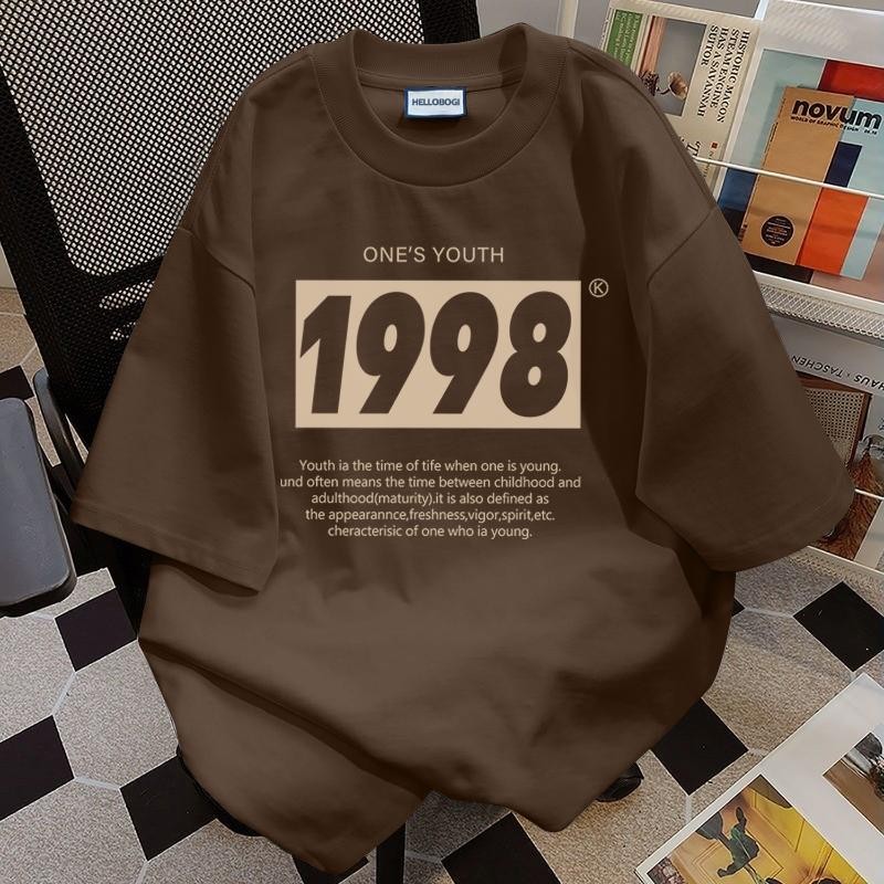 เกาหลี ผ้าฝ้าย100% เสื้อยืดแขนสั้น Oversize 💫CMDXY6626 ผู้ชาย ผู้หญิง ลายทาง ตัวอักษร หลวม ลายสกรีน ฤดูร้อน ฤดูใบไม้ผลิ