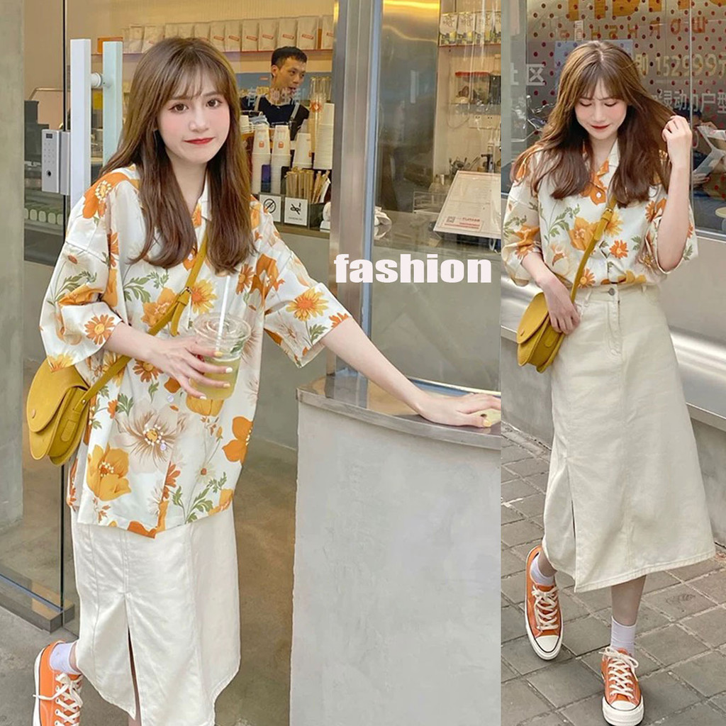 Dahong เสื้อฮาวายผู้หญิง เสื้อสงกรานต์ ดอกไม้วินเทจ สินค้ามาใหม่ สไตล์เกาหลีมา