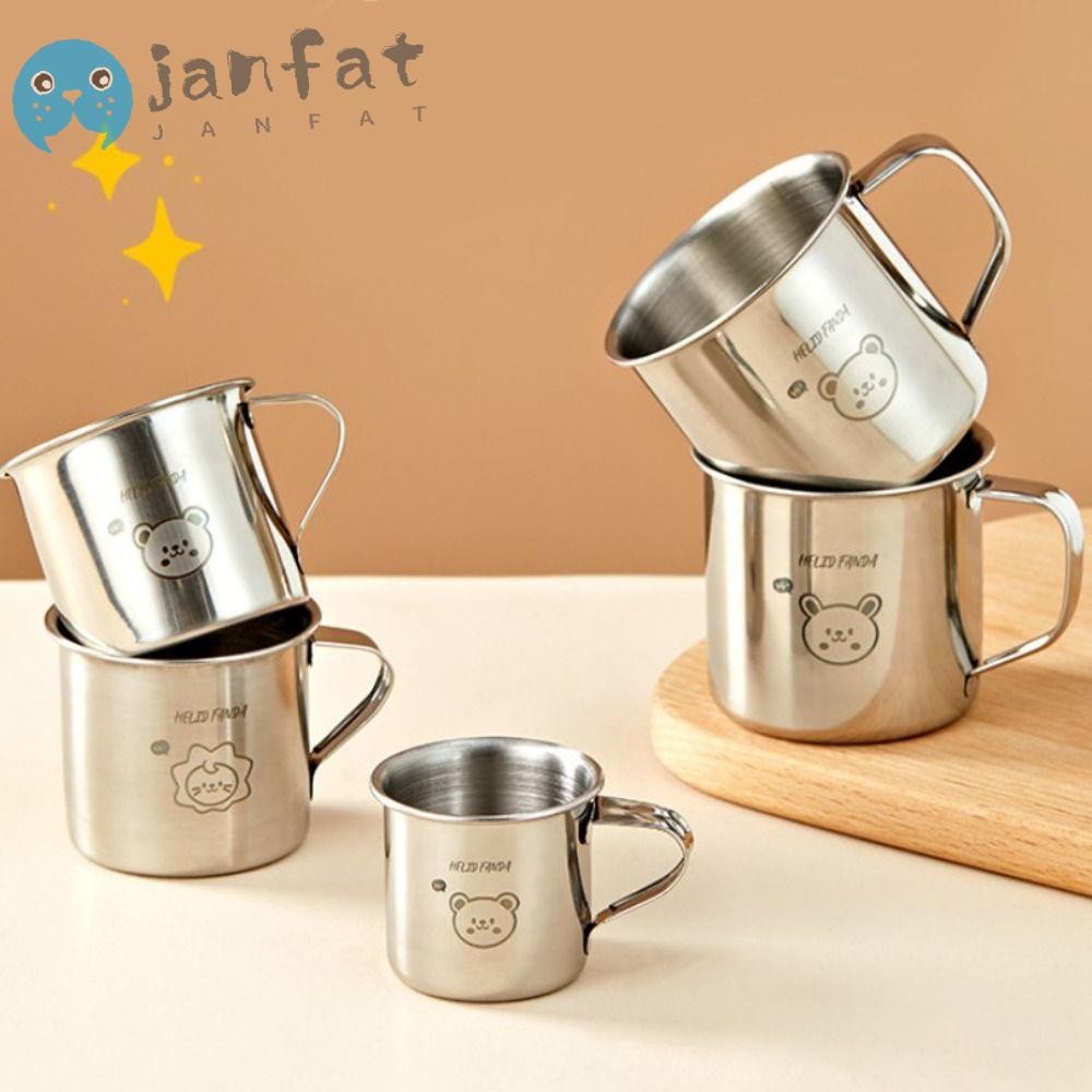 Janfat ถ้วยน้ําเด็ก, ปิกนิกกลางแจ้ง 304 ถ้วยนมชาสแตนเลสมีหูจับทนทาน Anti Drop Baby Milk Cup