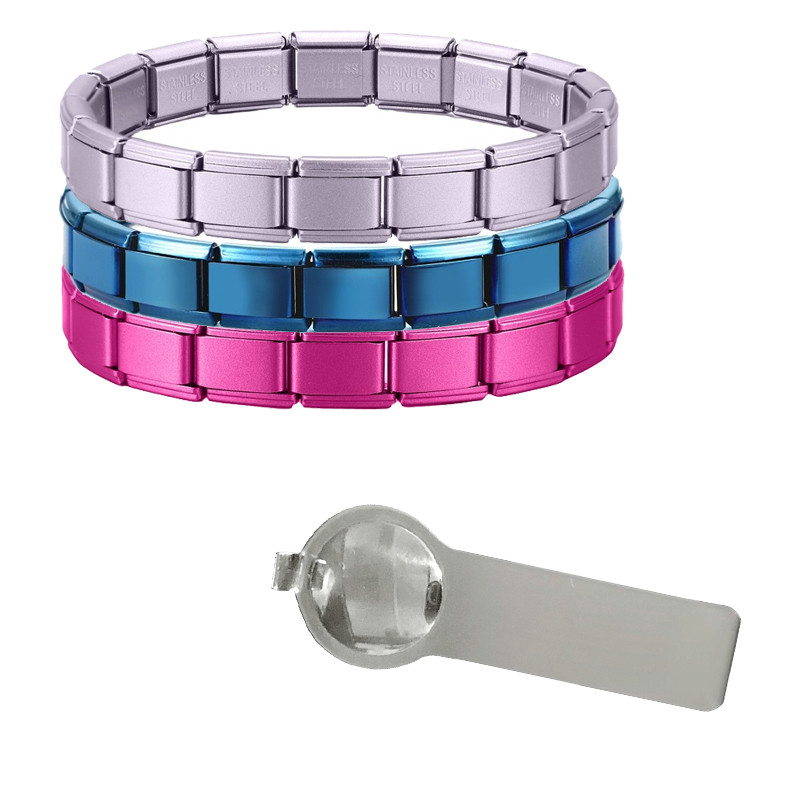 ความกว้างที่มีสีสัน 9 มม.ยืดหยุ่นอิตาเลี่ยน Charm Link Chain สร้อยข้อมือสแตนเลสกําไลข้อมือมือออกแบบใหม่เครื่องประดับ DIY ทํา