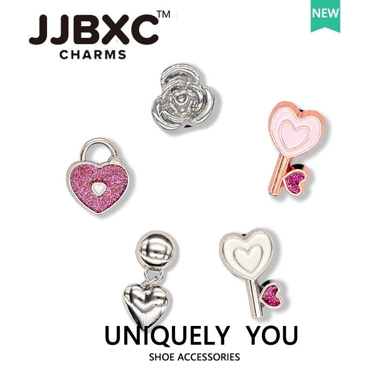 JJBXC charm จิบบิท Heart Lock ตัวติดรองเท้าหัวใจล็อค สำหรับคู่รัก DIY จิ๊บบิท charm