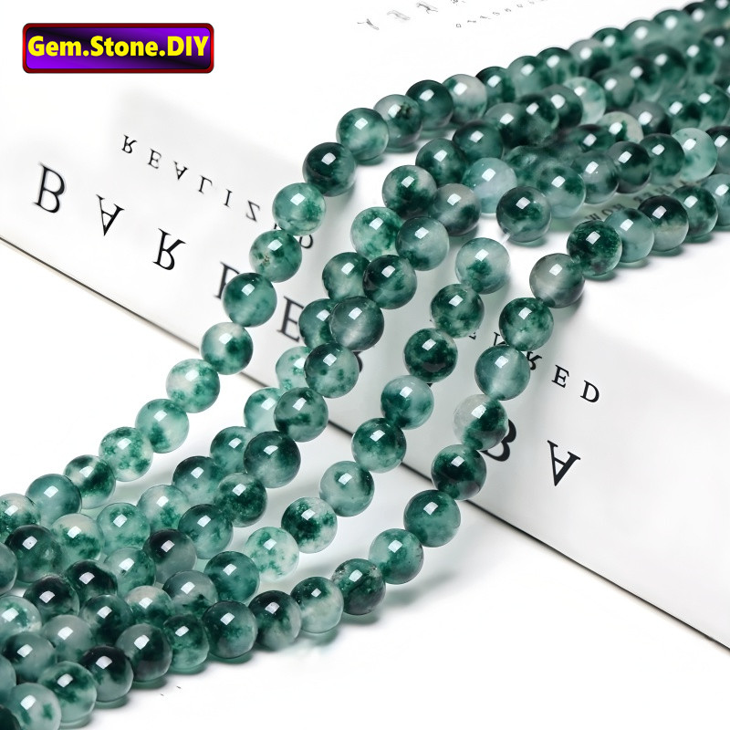 Moss Green Jade Natural Stone，Loose Bead มอสสีเขียวหยกหินธรรมชาติ,หลวมลูกปัด ตัวเว้นวรรค สําหรับสร้อยข้อมือ /สร้อยคอ /แหวน /ต่างหู,ขายส่งทําด้วยมือทําเองเครื่องประดับ,สร้อยข้อมือหินคริสตัลเฮม