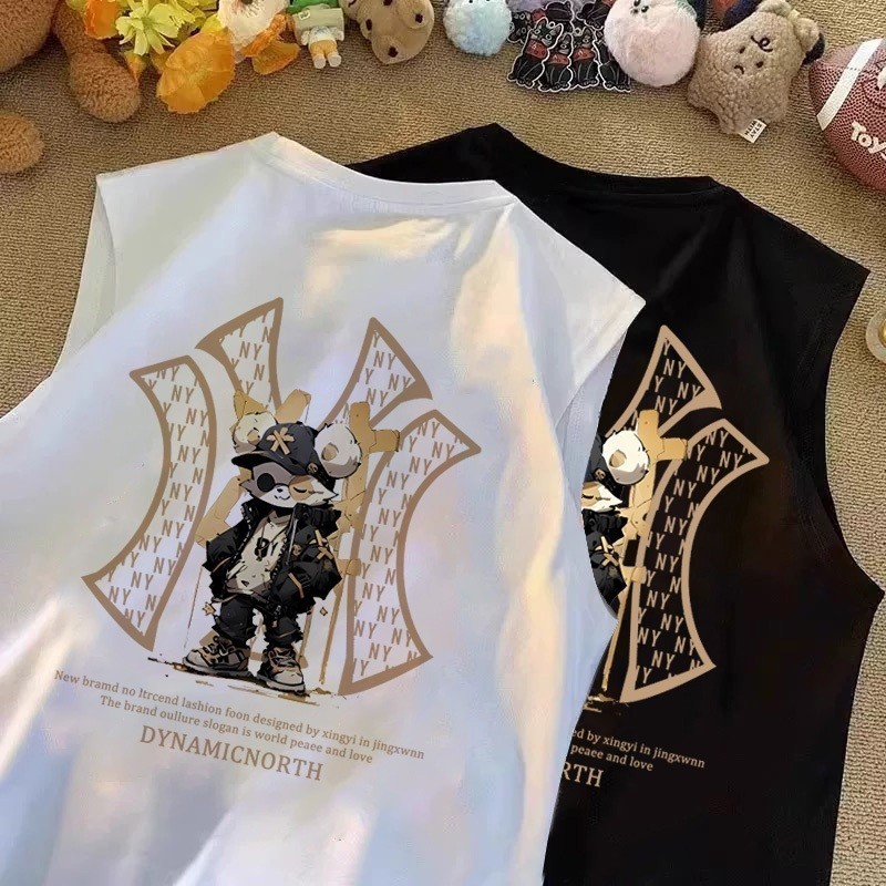 Y-T⚡ เสื้อแขนกุด พิมพ์"DYN AMIC NY" เสื้อกั๊กแขนกุดชาย ฝ้าย100% อเมริกันย้อนยุค  สวมใส่สบาย แฟชั่น Unisex OVERSIZE🔥