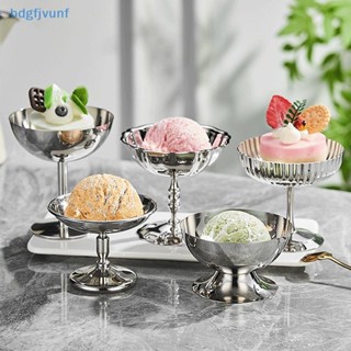 BDGF ถ้วยไอศกรีมสแตนเลสชามขนมพุดดิ้งถ้วยขนมฐานสูงจานเสิร์ฟสล…