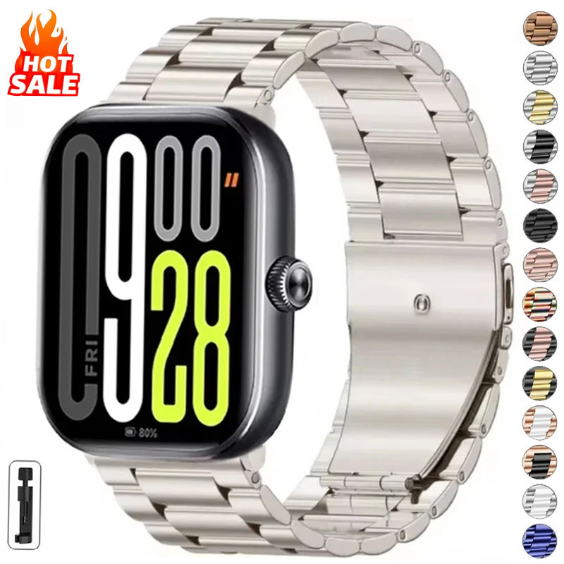 สายโลหะสําหรับ Redmi Watch 5/Redmi Watch 4 สร้อยข้อมือสแตนเลสแบบปรับได้สําหรับ Xiaomi Mi Band 9 Pro/Mi Band 8 Pro สายรัดข้อมือ