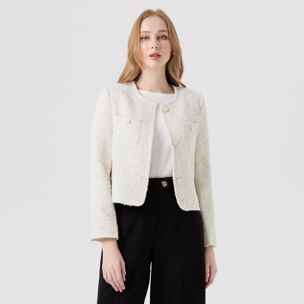 ESPADA เสื้อแจ็คเกตผ้าทวีต ผู้หญิง สีไอเวอรี่ | Tweed Jacket | 05017