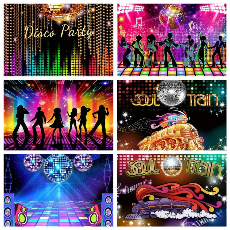 Shiny Gold Disco Birthday Party ฉากหลัง Club Neon Ball Stage Portrait การถ่ายภาพพื้นหลังภาพฉากหลังสตูดิโอถ่ายภาพ
