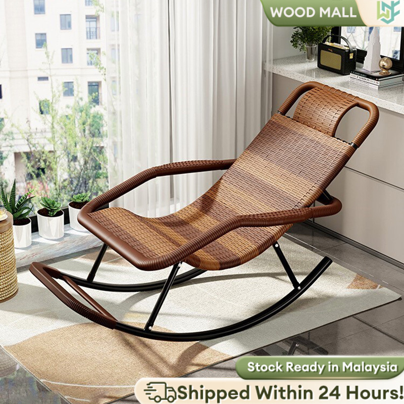 🍂 Rattan Rocking Chair Kerusi Malas Lazy Sofa Chair Bedroom Living Room Lounge Chair