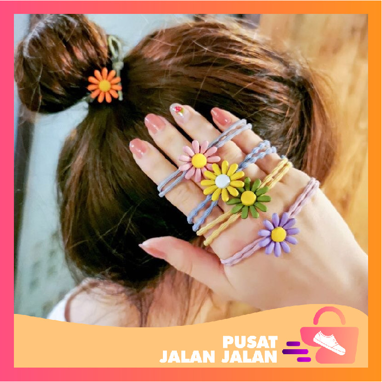 PJJ - F5103 (1 PC) ยางรัดผมแบบยืดหยุ่นลายดอกเดซี่สไตล์เกาหลี / ยางรัดผม