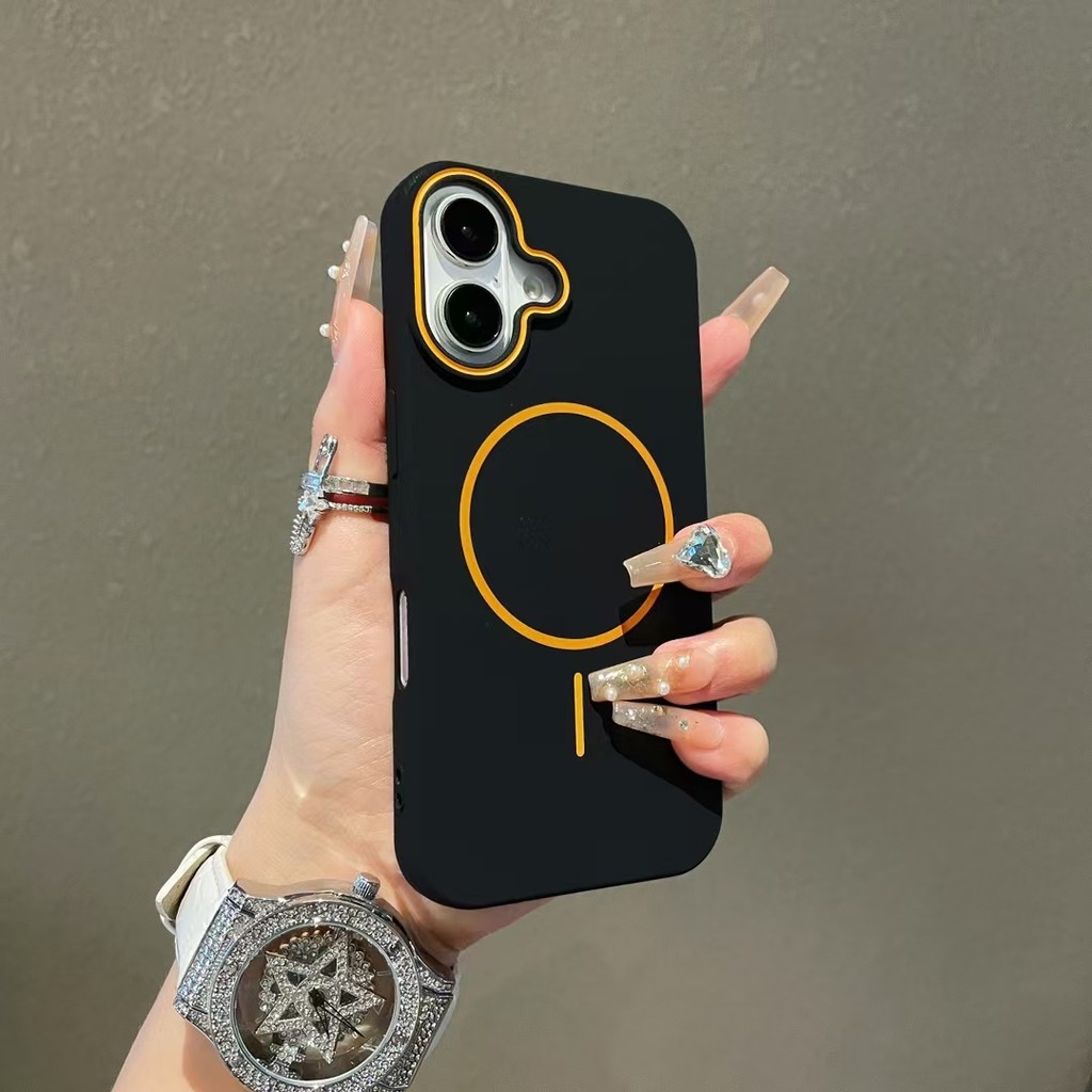 ไทเทเนียมสีเทาเคลือบซิลิโคนนุ่มผิวรู้สึก Pinstripe เคสโทรศัพท์แม่เหล็กสําหรับ iPhone 11 12 13 14 15 16 Pro Max ครอบคลุมเต็มรูปแบบป้องกันกล้อง 14/15/16 Plus เคสโทรศัพท์