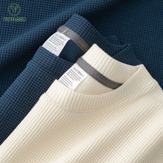 วิทลุค แขนสั้นผู้ชายวาฟเฟิลคอกลมแขนสั้นหลวมผ้าไหมน้ําแข็งเสื…