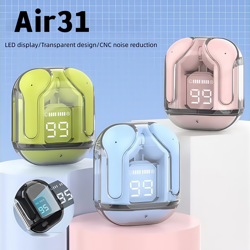 Air31 หูฟังไร้สายจริงในหู บลูทู ธ จอแสดงผลแบตเตอรี่ LED รองรับการโทร, สัมผัส, เข้ากันได้กับระบบโทรศัพท์มือถือหลาย