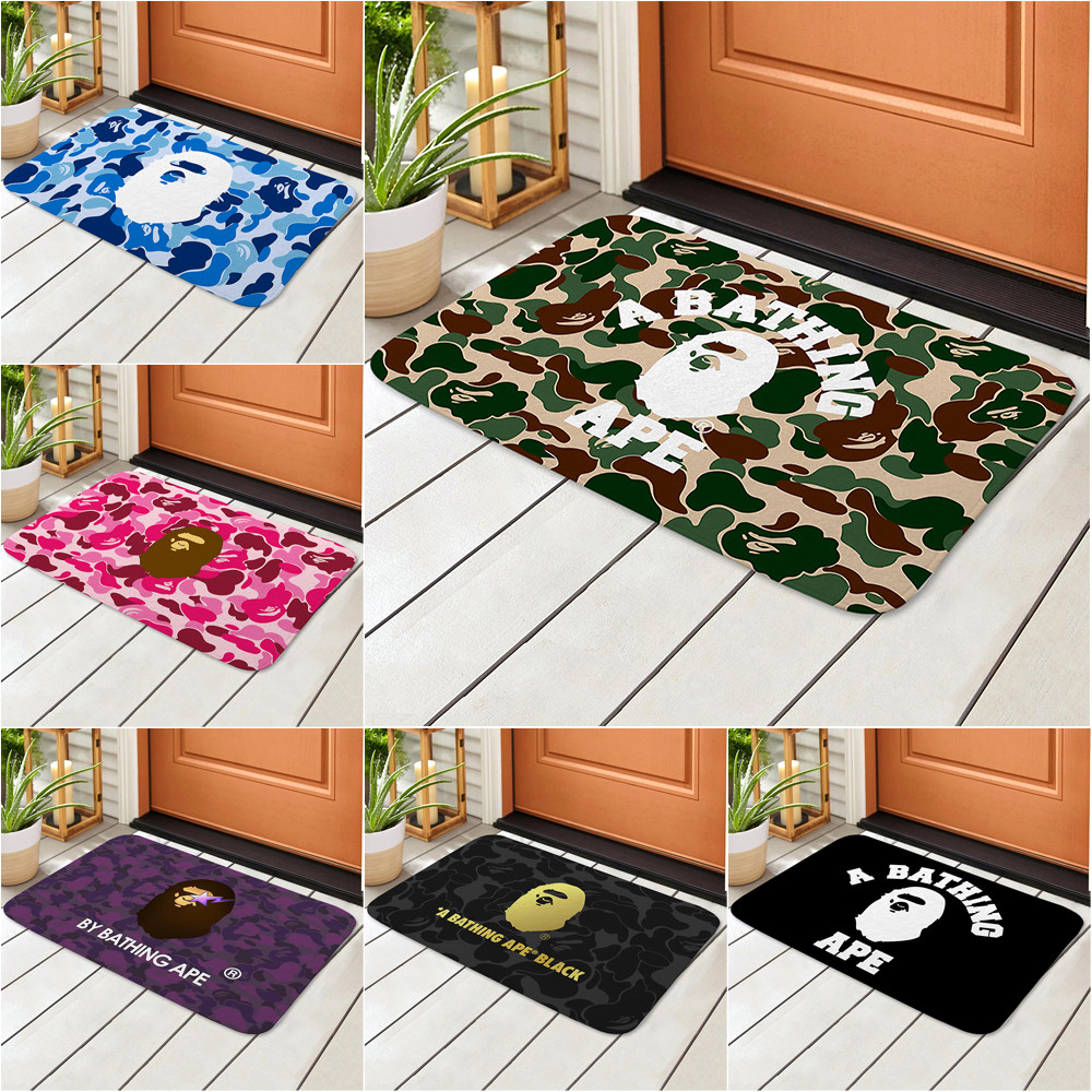 Bape Ape โลโก้เสื่อประตูพรมกันลื่น Pad ห้องน้ําอาบน้ําเสื่อกันลื่นพรม (60x40 ซม.)