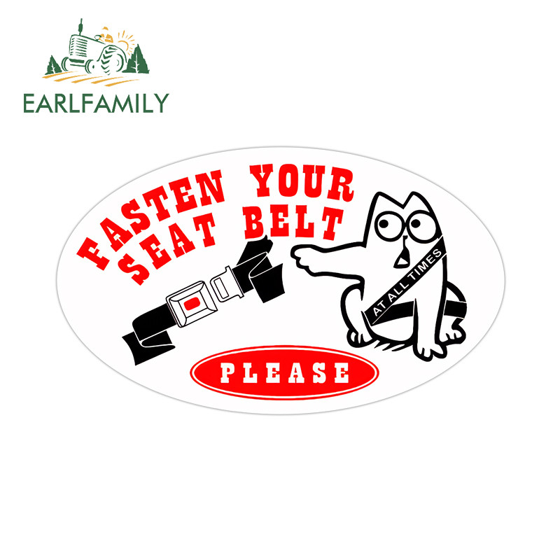EARLFAMILY Fasten เข็มขัดนิรภัยเตือนรถสติกเกอร์รถจักรยานยนต์ด้านหลังกระจกหมวกนิรภัย Scratch-Proof ไวนิล Decal บุคลิกภาพกันน้ํารถจัดแต่งทรงผม