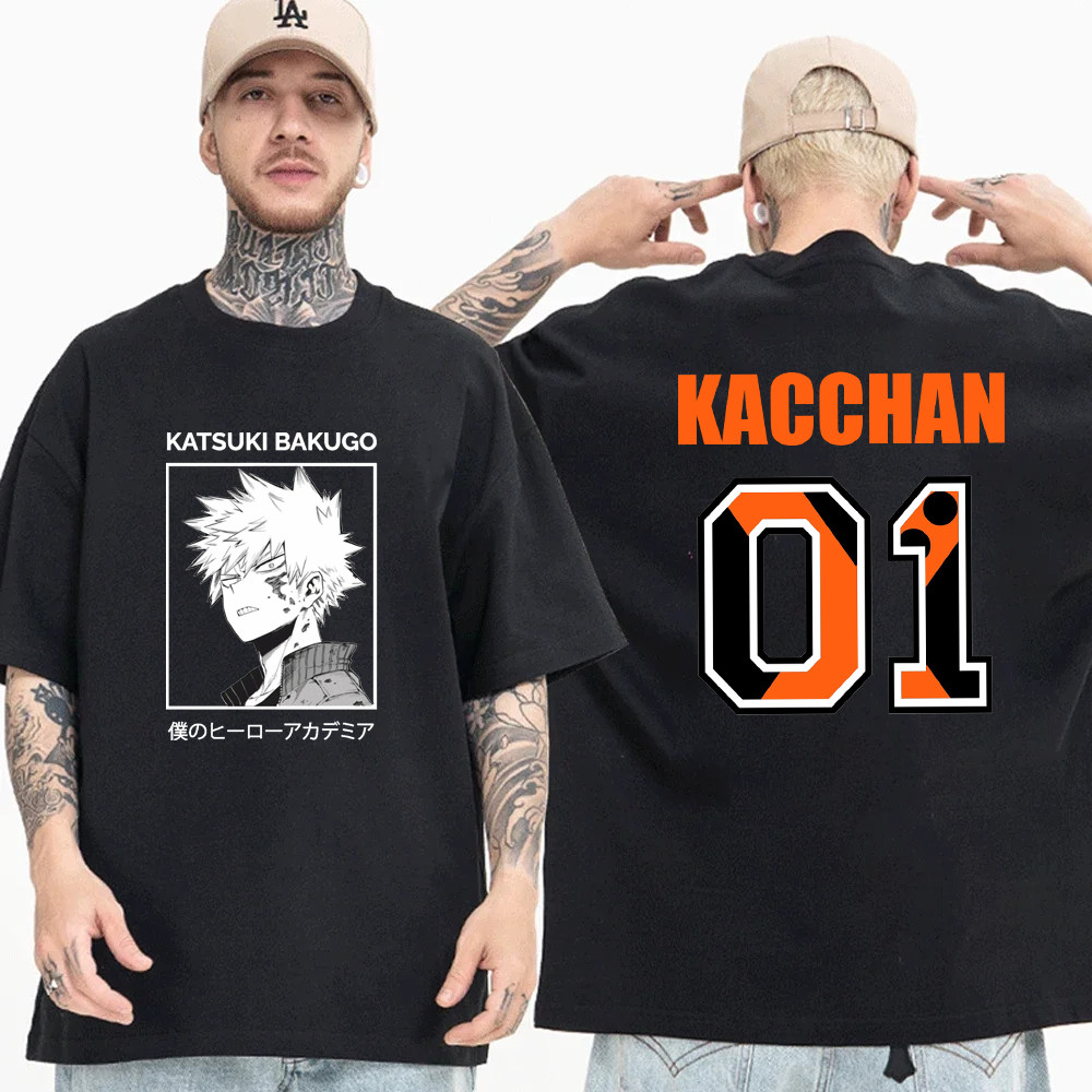 COD Hot Anime Bakugou Katsuki พิมพ์เสื้อยืดผู้ชาย Bakugou Katsuki Cool Street ลูกเรือคอเสื้อยืดด้านบ