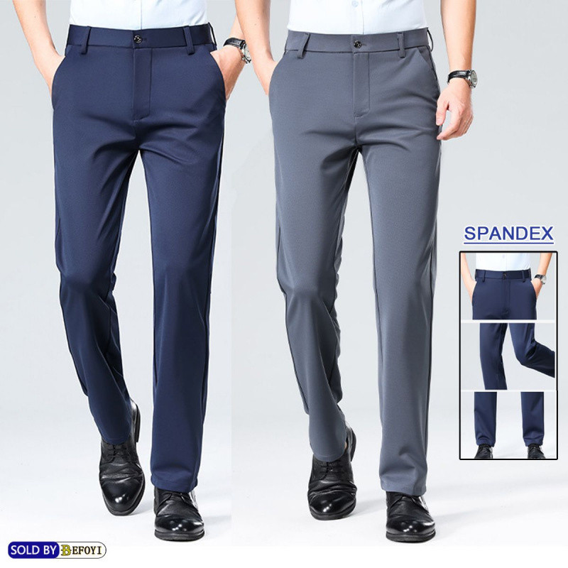 กางเกงผู้ชายผ้าไหมน้ําแข็งสลิมฟิตขาตรงธุรกิจชุดลําลองอย่างเป็นทางการสีดํา www38