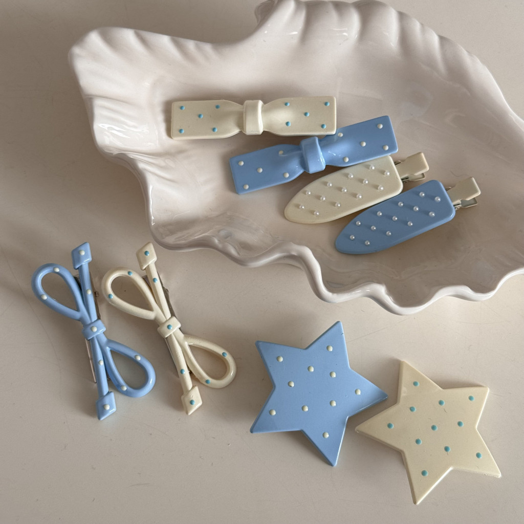Mouga/Polka Dot Alloy Bow Star Hairpin น่ารักครีมสไตล์สาวหัวใจ Bangs คลิปด้านข้าง Simple อุปกรณ์เสริมผม Hairpin