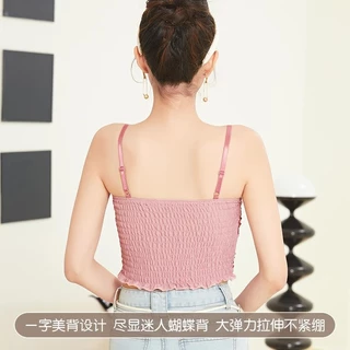 #452 เสื้อครอป สายเดี่ยว เซ็กซี่เงาวิบวับ สม็อคหลังสุดน่ารัก ไสตล์เกาหลี ใส่ได้ทุกโอกาส สดใส