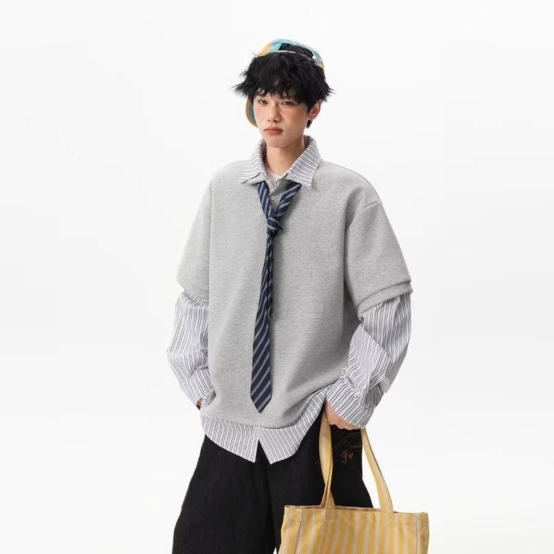 SUIKONE ซุยโคเนะ เสื้อกันหนาวแขนยาวสไตล์วิทยาลัยอเมริกัน แบบคอปกโปโล — صورة 6