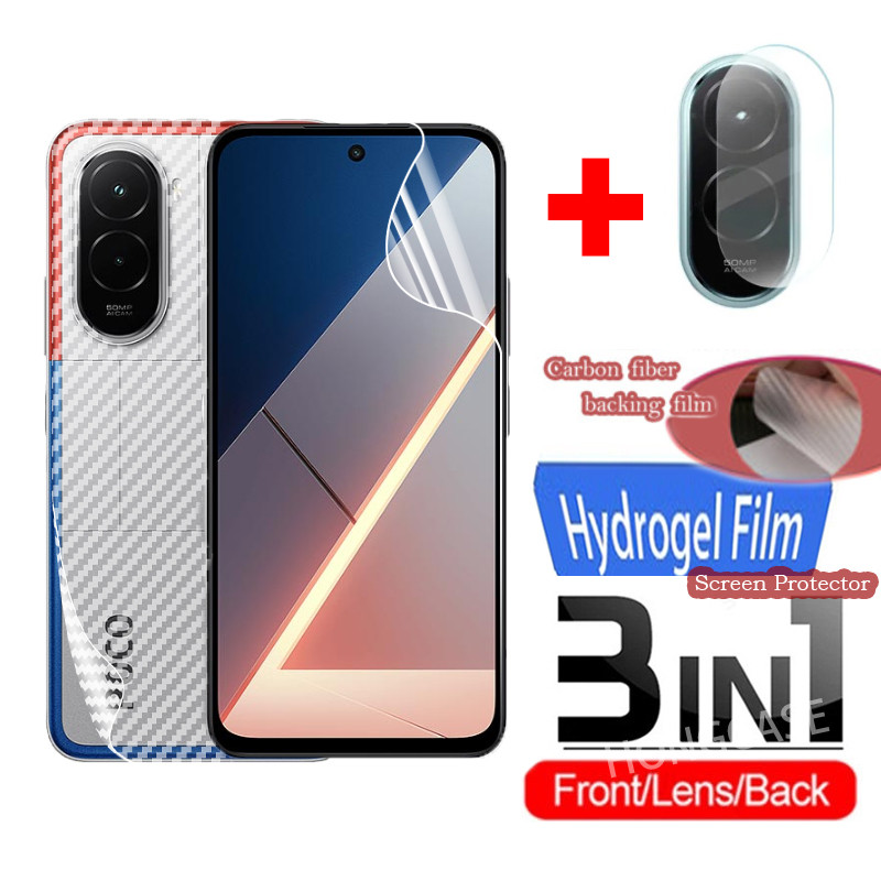 3in1 ป้องกันหน้าจอสําหรับ Xiaomi Poco M7 Plus PocoM7 PocoM7Plus M7Plus 4G 5G 2025 ด้านหน้าด้านหลังเลนส์ฟิล์มไม่กระจกนิรภัยคลุมทั้งหมดป้องกัน Hydrogel