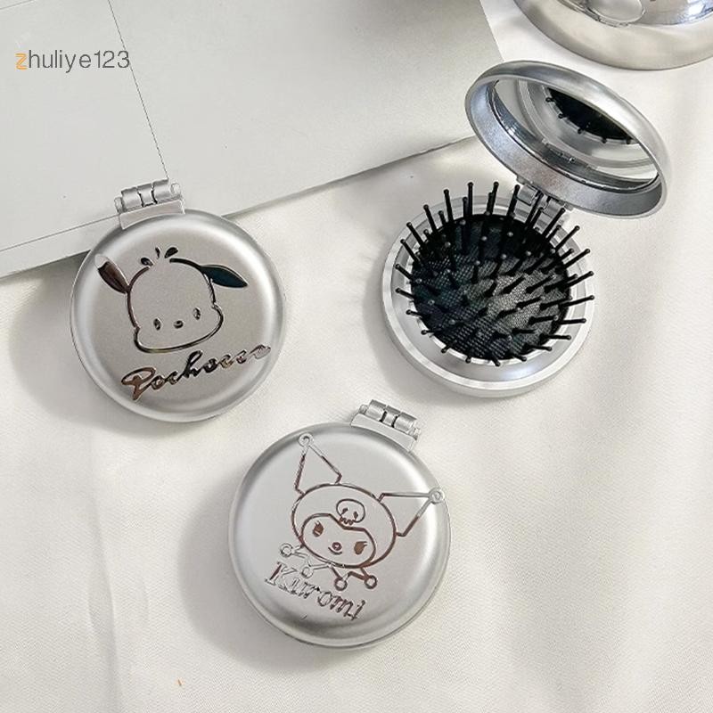 SANRIO <zhuliye123>Hello Kitty Sanrioพับหวีผมผมจัดแต่งทรงผมกระจกMelody Cinnamorollอะนิเมะเดินทางแบบพกพาขนาดเล็กหวีเครื่องมือNice