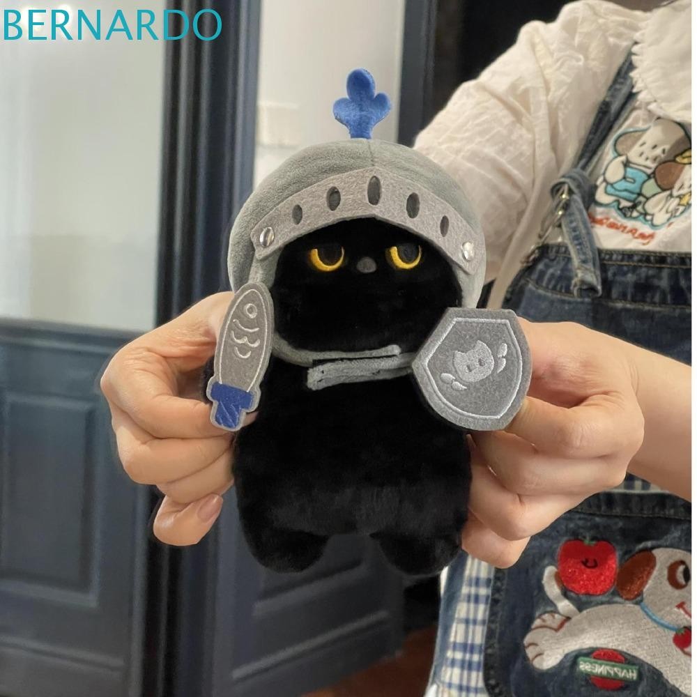 Bernardo Knight Cat ตุ๊กตา Plush,การ์ตูนโล่แมวของเล่นตุ๊กตา,ตกแต่งนุ่ม Silly น่ารักแมวดําตุ๊กตาของเล่นเด็ก