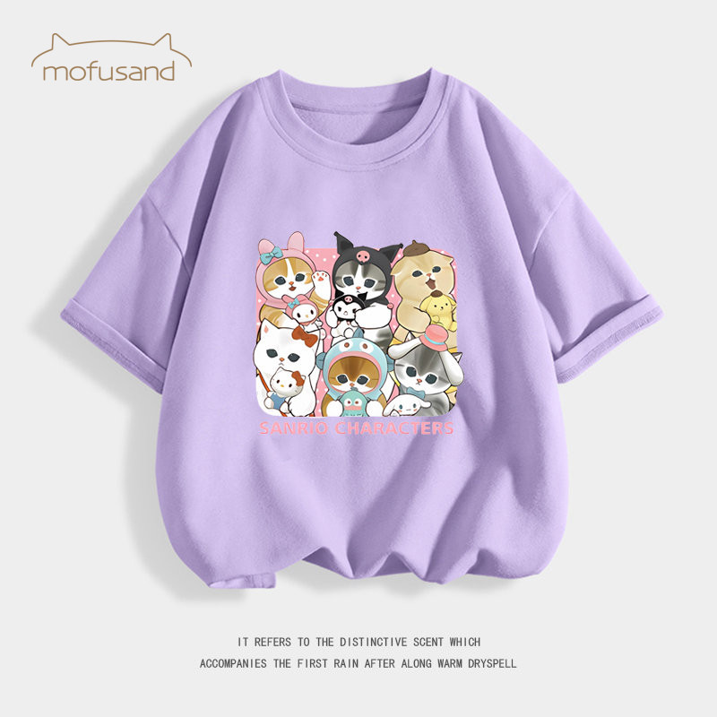 (จัดส่งตลอด 24 ชั่วโมง) Shark Cat mofusand Tshirt เสื้อยืดแขนสั้นสำหรับผู้หญิง เสื้อยืด cotton แขนสั้น มาใหม่100% Cotton