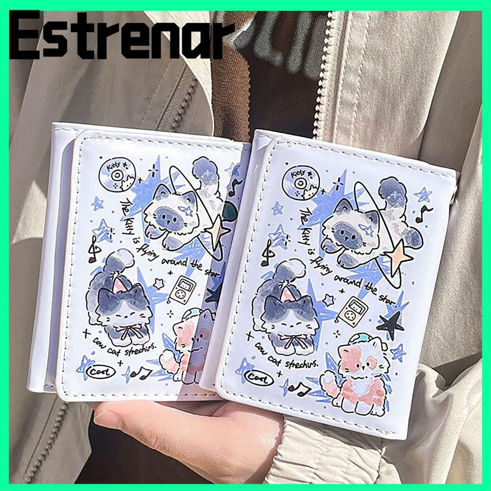Estrenar บัตรเครดิต Holoder, 3 พับ INS สไตล์กระเป๋าเงินเหรียญกระเป๋า, Simple PU หนังน่ารักลูกแมวสุนัขกระเป๋าสตางค์สําหรับนักเรียนหญิงของขวัญ