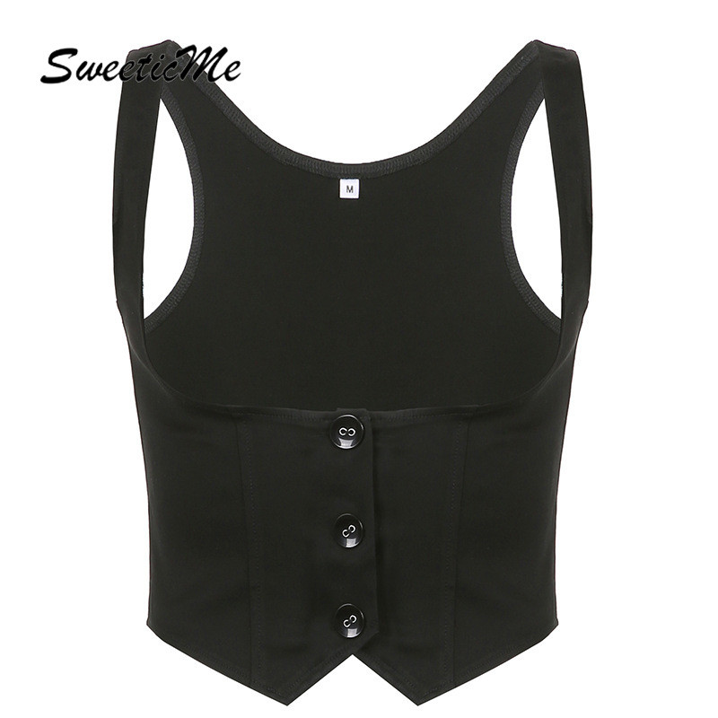 SweeticMe เสื้อสตรีแฟชั่นใหม่ซอกเอวสีทึบเสื้อกั๊กทุกการแข่งขัน