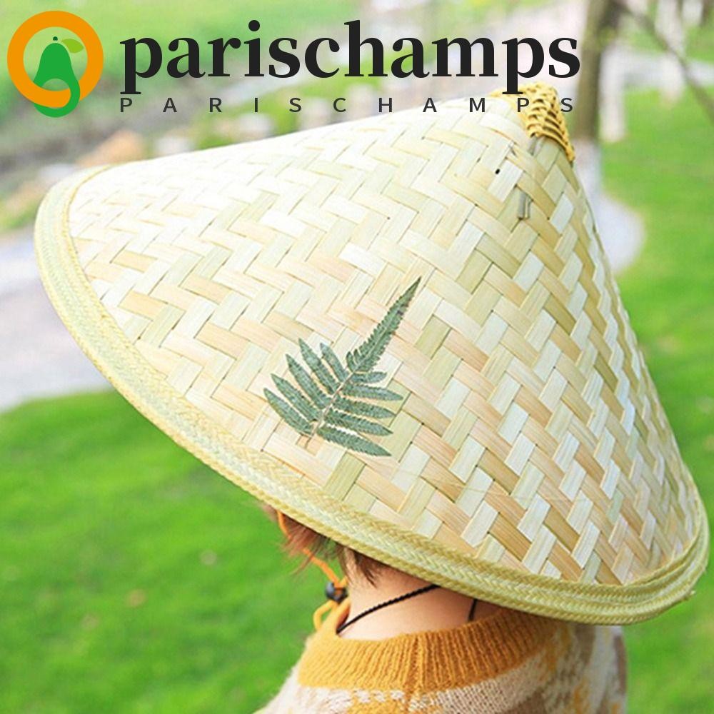 Parischamps หมวกไม้ไผ่สาน ลายใบกันแดด ปรับขนาดได้ สําหรับผู้หญิง ใส่ตกปลา เดินป่า กันแดด
