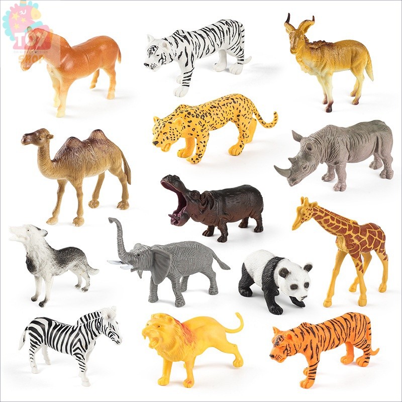 โมเดลสัตว์ป่าจําลอง ยีราฟ ช้าง เสือ สิงโต ของขวัญ ของเล่นสําหรับเด็ก