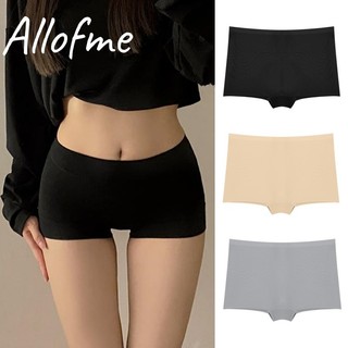 Allofme ผู้หญิงบ๊อกเซอร์กางเกงกลางเอวน้ำแข็งผ้าไหมกางเกงไม่มีรอยต่อชุดชั้นในสีทึบกางเกงขาสั้นสำหรับเด็กชาย