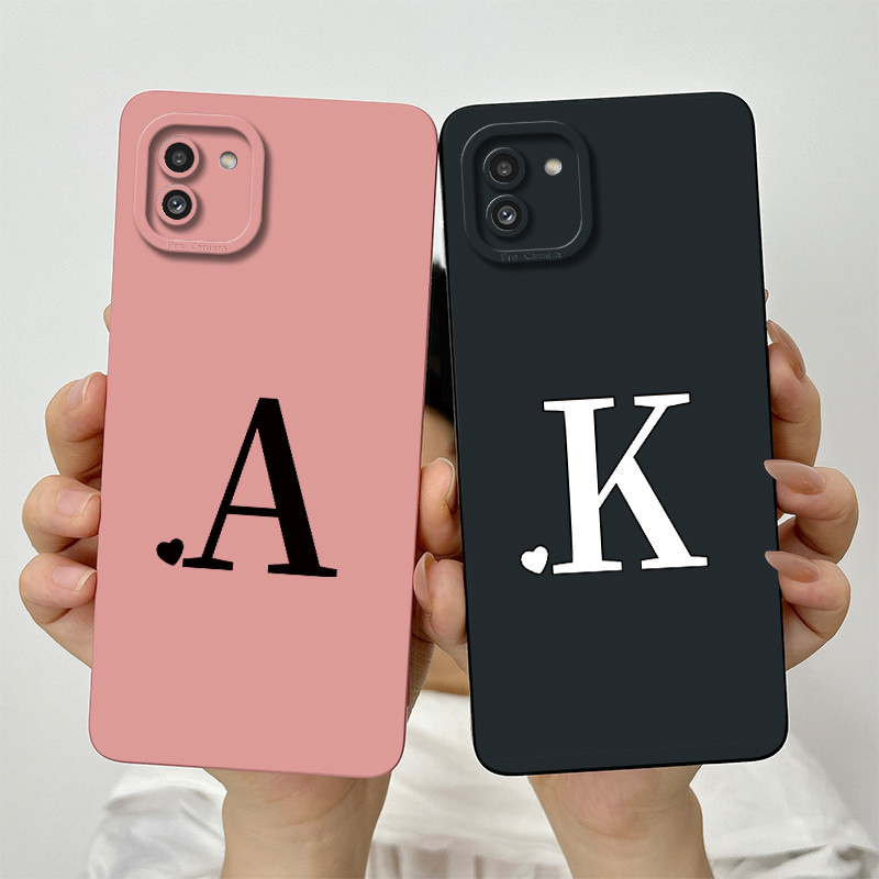 สําหรับ Samsung Galaxy A03 SM-A035F ตัวอักษรคู่น่ารักเลนส์ป้องกันกันกระแทกปลอกซิลิโคนอ่อนนุ่มสําหรับ Samsung A03 A 03 4G เคสโทรศัพท์