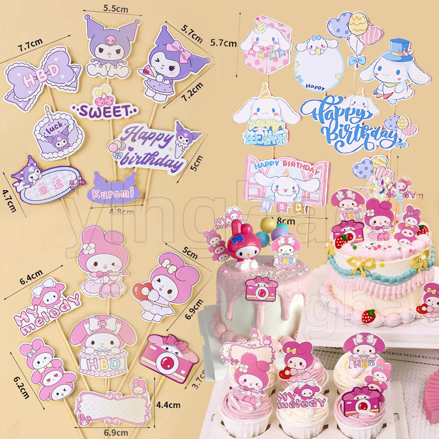 70/80pcs Sanrio Melody Theme สาวเค้กวันเกิดแฮปปี้ปลั๊กอินน่ารัก Kuromi Cinnamoroll ขนม Cupcake ตกแต่งตารางเค้กตกแต่ง