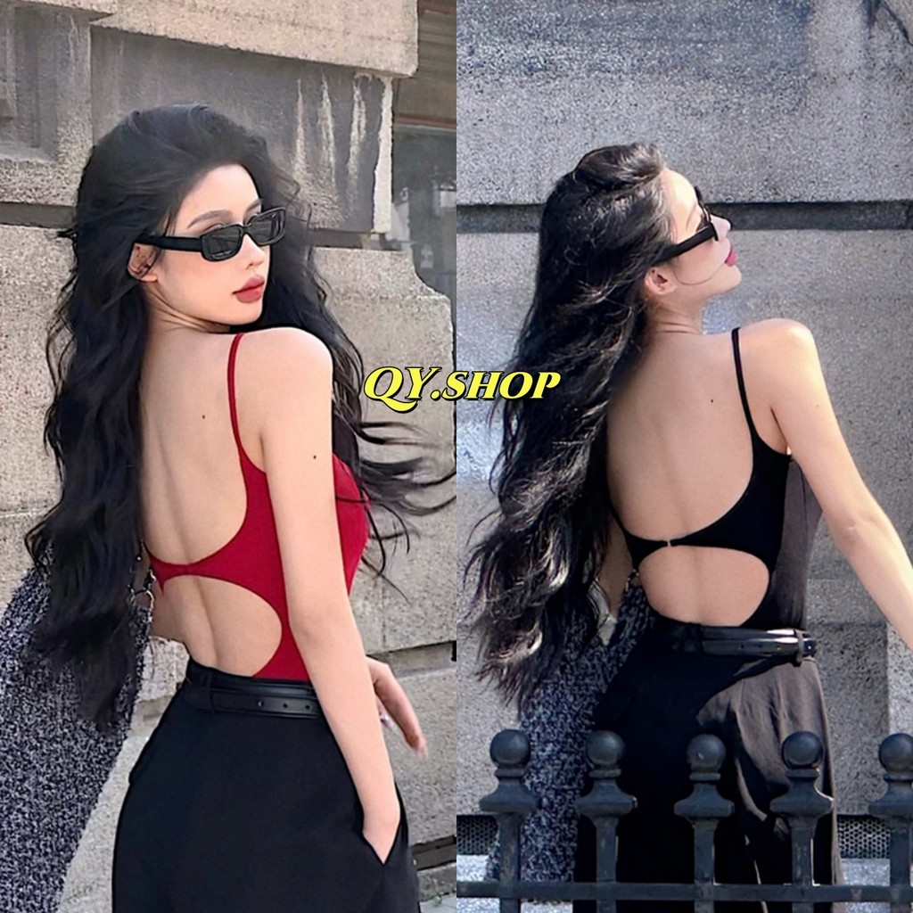 QY.Shop⭐️​พร้อมส่ง ชุดบอดี้สูท มีฟองน้ำ ทรงรัดรูปสไตล์เกาหลี  ผ้าร่อง สายเดี่ยว เว้าหลังแซ่บๆ "FY2634-1"