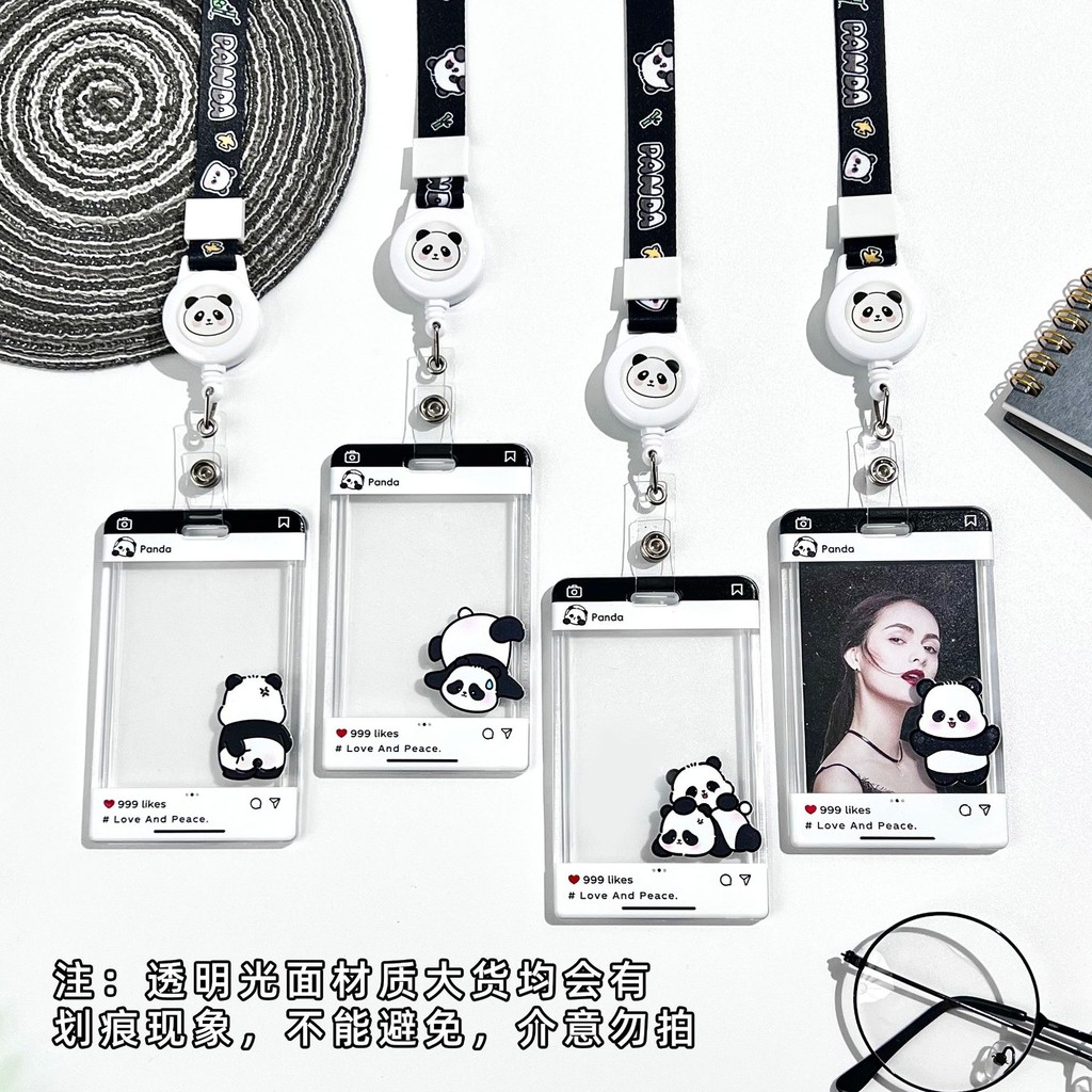 2024 Creative Panda Dialog กล่อง PS Hard ฝาครอบเลื่อนโปร่งใส Retractable ผู้ถือบัตร YOYO Lanyard พวงกุญแจกันน้ํา Halter เอกสาร Access Control ผู้ถือบัตร