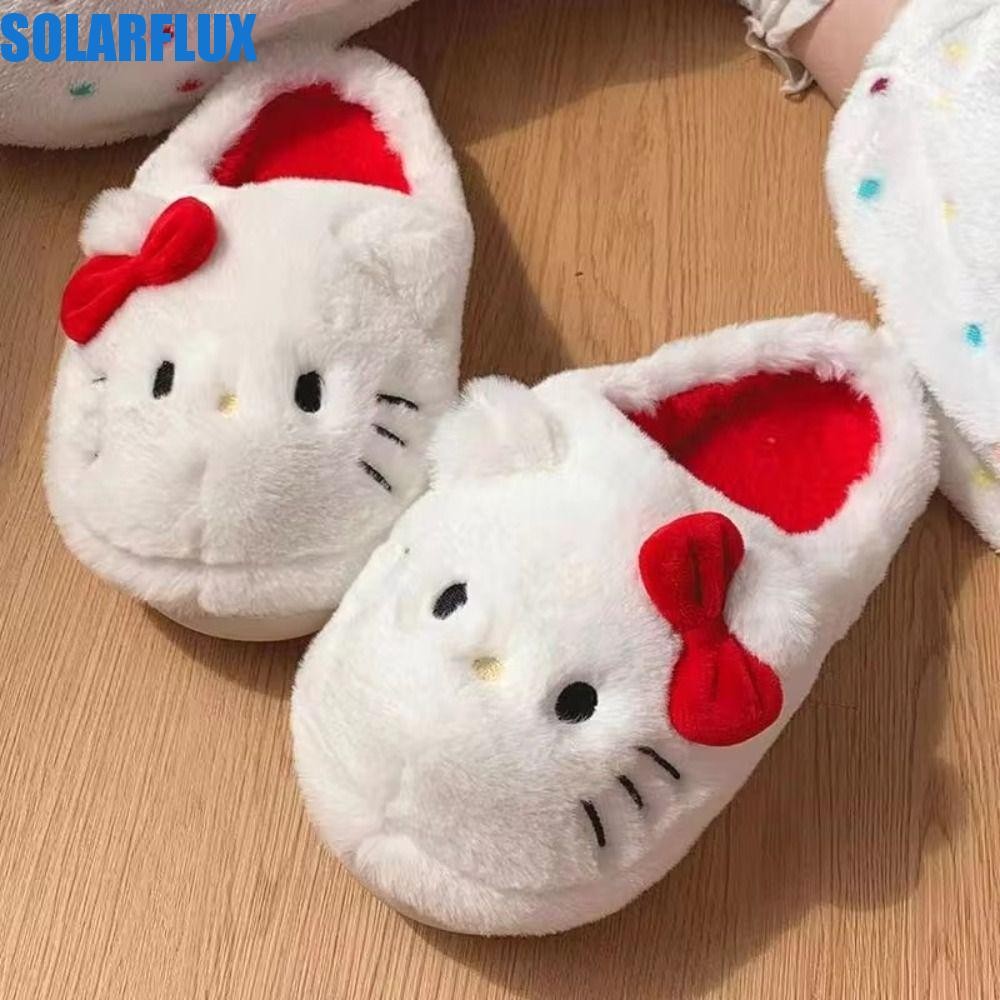 Solarflux รองเท้าแตะตุ๊กตาคิตตี้, กันลื่นขนอบอุ่นฤดูหนาวปุยรองเท้าแตะ, Kawaii ห้องนอนนักเรียนนุ่มรองเท้าแตะบ้านที่อบอุ่นรองเท้าสาว